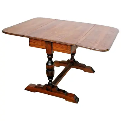 Antique English Pub Table Solid Tiger Oak Drop Side Leaf  Kitchen Game Seats Six • $867.65