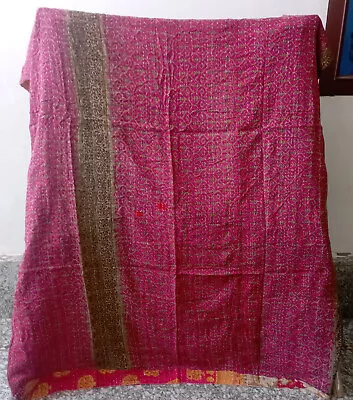 Vintage Quilt Indian Reversible Kantha Throw Blanket Coverlet Twin Size Bedding • $31.27