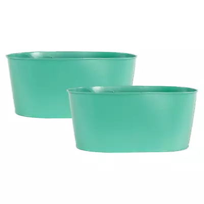 2Pc Galvanised Metal Teal Trough 23cm Oval Planter Outdoor Garden Flower Pot • £9.95