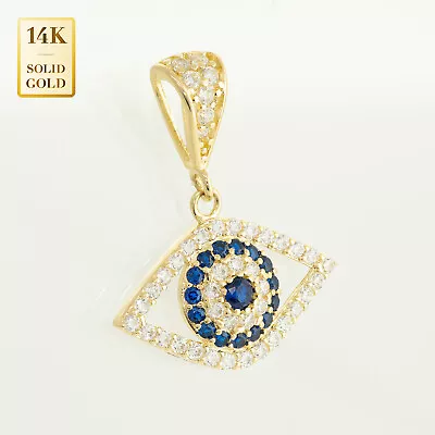 $133.95 • Buy 14K Real Solid Gold Cubic Zirconia Evil Eye Pendants Pendant Natural Charm