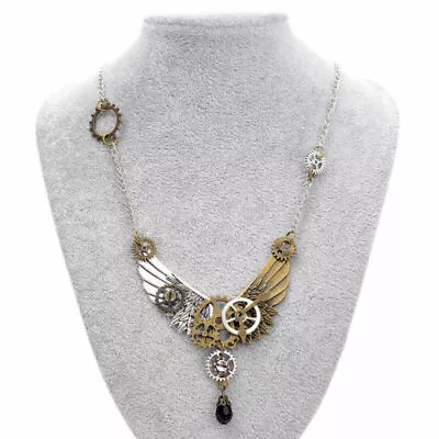 Vintage Women Necklace Gear Wing Pendant Jewelley Accessory Steampunk • $5.99