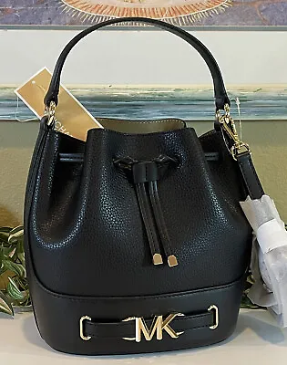 Michael Kors Reed Small Medium Bucket Crossbody Shoulder Bag Mk Black Leather • $129.99