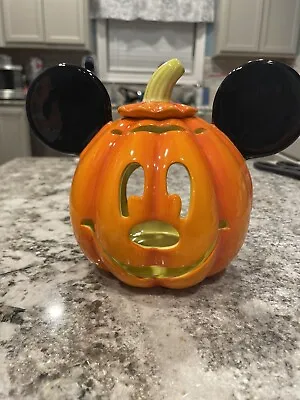 Disney Halloween Mickey Mouse Ceramic Pumpkin Candle Holder Figurine Statue • $26.99