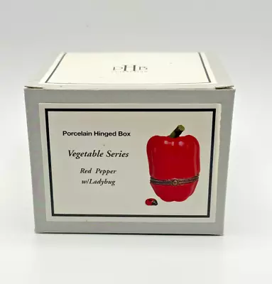 PHB Porcelain Hinged Box Red Pepper With Ladybug Trinket Midwest 34567 ~ New • $24.90