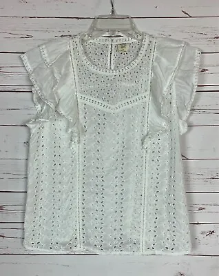 Matilda Jane Good Hart Women's M Lovely Light White Flutter Sleeve Eyelet Top • $40