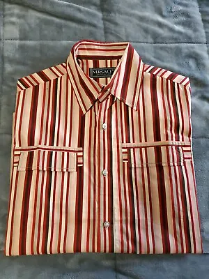 NEW Versace Jeans Couture Multi-Striped Cabana Style Button-Up S/S Shirt SZ 48 • $150