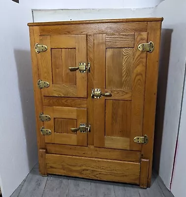 Antique Oak Wood Refrigerator Ice Box Chest Cabinet • $1350