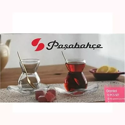12 Pcs Tea Cup And Saucer Set Pasabahce Curved Glass Traditional Turkish • $38.96