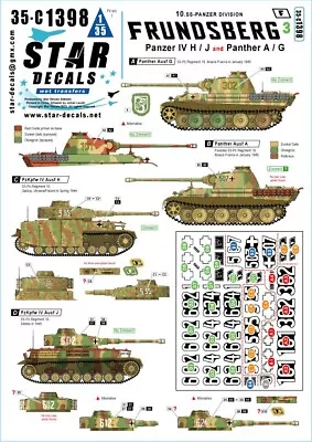 Star Decals 35-C1398 Frundsberg #3. 10.SS-Panzer Division. Pz.IV &Panther 1/35 • £9.29