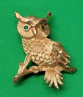 VTG Monet Rhinestone Gold Tone Costume Jewelry Owl Brooch (GREAT CONDITION) • $15.99