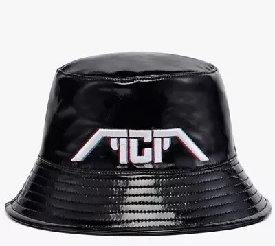 MCM Meta Cyberpunk Hat Embroidery Bucket Logo  In Glossy Black NWT Retail: $350 • $183