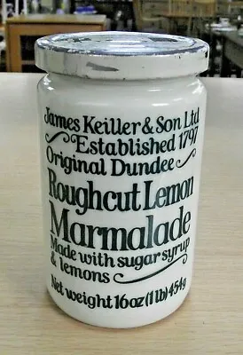 Vintage James Keiller & Son Roughcut Lemon Marmalade Milk Glass Jar & Lid • £15