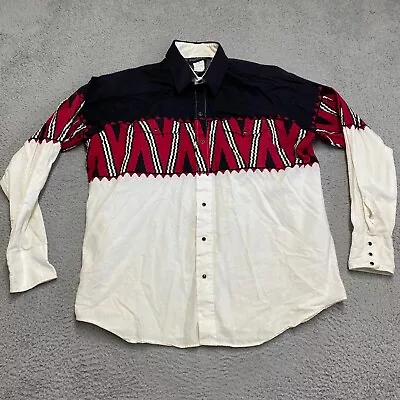 Vintage Panhandle Slim Western Shirt Mens XL Aztec Geometric Pearl Snap Cowboy • $24.88