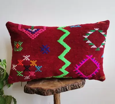 Moroccan Handmade Kilim Pillow Red Cushion Cover Throw Pillow Case Sofa Boho • $59