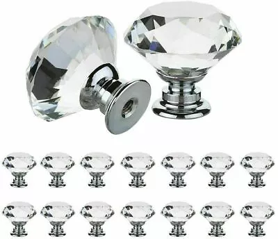 Large Crystal Diamond Glass Door Knobs Cupboard Drawer Furniture Handle Cabinet • £7.89