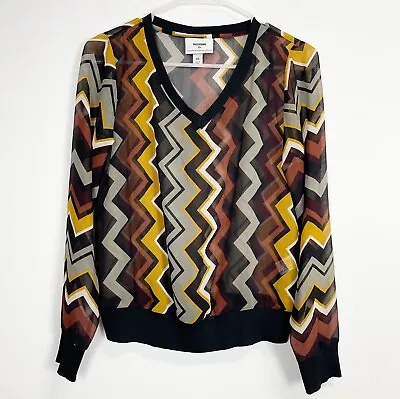 Missoni For Target Shirt Womens XS Multicolor Brown Yellow Chevron Striped Sheer • $25.08