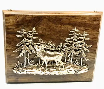 Vintage A&F Canada Copper-Toned Metal Elk Deer Forest 3-D Relief Art Wall Plaque • $25.50