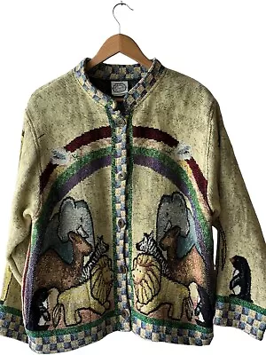 Sugar Street Weavers Size L Noah’s Ark Vintage Woven Button Tapestry Jacket Rare • $102