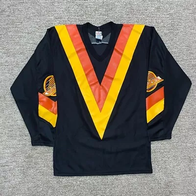 Vintage 70s Vancouver Canucks  Flying V  CCM Hockey Jersey Small NHL 78-85 Black • $140.40