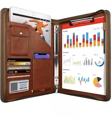 Zippered Portfolio Organizer WRIYES Leather Padfolio With 3 Ring Binder Profes • $20