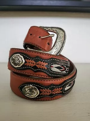 Wrangler Men's Size 36 Western Southwestern Leather Concho Belt Stlye 6904 • $29.74