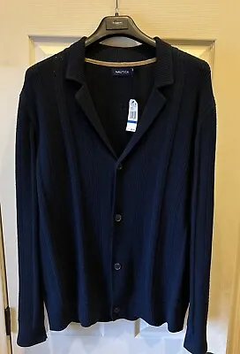 NAUTICA Men’s Cotton Cardigan Sweater Navy Blue In Color S36500 XL Large NWT • $47.99