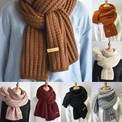 Womens Mens Winter Thick Cable Knit Wrap Chunky Winter Long Soft Warm Scarves UK • £8.79