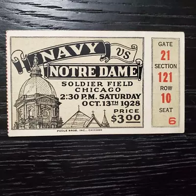 $400 • Buy Vintage 1928 Notre Dame Vs. Navy Ticket, Soldier Field, Pop 1 RARE!! INCREDIBLE