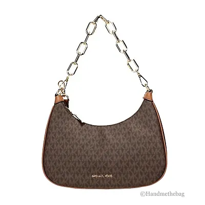 Michael Kors Cora Large Brown PVC Zip Pouchette Chain Shoulder Crossbody Bag • $109