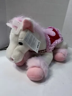 E & J CLASSIC WHITE Pink Trim And Saddle HORSE PLUSH ANIMAL DOLL Valentine 16” • $12.50