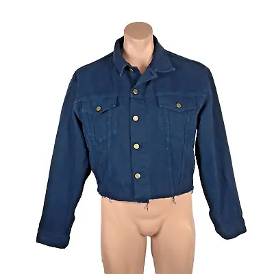 RARE Vintage Men's MOSCHINO Jeans Crop Fray Blue Denim Cotton Jacket Size 48 - L • $200