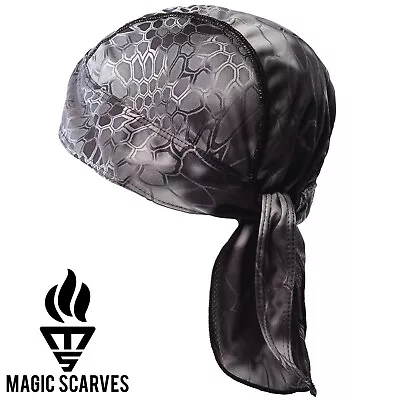 Army Camo Durag Bandana Scarf Head Fit Tie Down Pirate Cap Band Biker Hunt Hat • £9.69