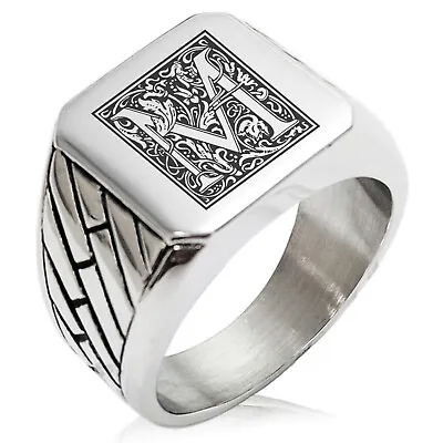 Stainless Steel Mens Royal Box Monogram Initial Large Square Biker Signet Ring • $15