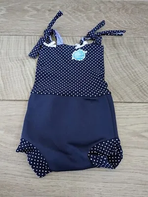 Splash About Happy Nappy Swimming Costume All In One Navy Spotty M 3-6 Mths EUC • £8