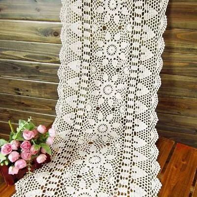 Vintage Cotton Handmade Crochet Lace Table Runner Doilies Dresser Scarf Floral • $12.19