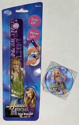 Hannah Montana Disney Slap Bracelet Think Tank Toys Miley Cyrus & Button Pin NIP • $18.95