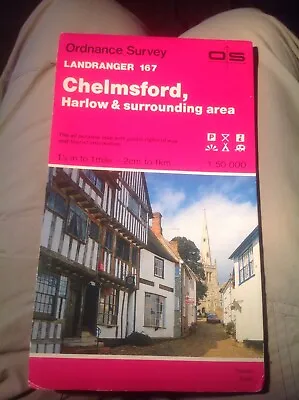  OS Ordnance Survey Landranger Map 167 Chelmsford Harlow & Area 1988 Edition • £4.75