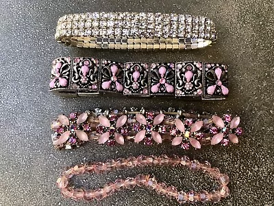 Vintage Pink Enamel Crystal Rhinestone Statement Stretch Bracelet Lot  • $20