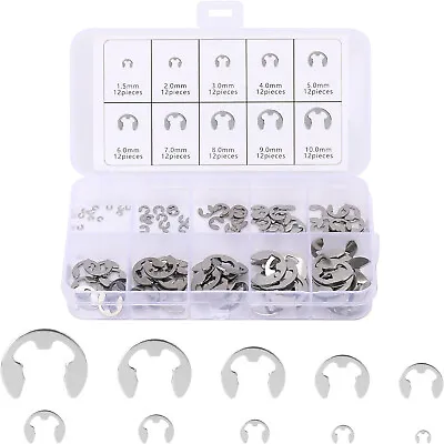120X Assorted M1.5 - M10 Stainless E Clips C Circlip Kit Retaining Snap Ring Set • $9.99
