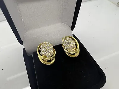 $2999.03 • Buy Jose Hess 18k Yellow Gold Diamond Cluster Earrings - 36 Diamonds .05-.07 Pts