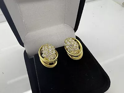 Jose Hess 18k Yellow Gold Diamond Cluster Earrings - 36 Diamonds .05-.07 Pts • $2249.06