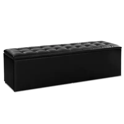 NNEDSZ Storage Ottoman Blanket Box Black LARGE Leather Rest Chest Toy Foot Stool • £217.12