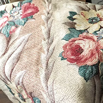 1930 Heirloom ROSES Glen Court Lined Barkcloth Vintage Fabric Drape Curtain TWO • $97.30