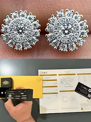 MOISSANITE Iced Hip Hop Out 8mm Earrings Round Cluster Studs Pass Tester • $59.11