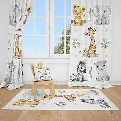 Safari Animals Baby Boy Room Curtains Nursery Curtains Window Curtains • £57.30