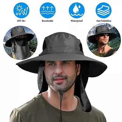 Wide Brim Sun Hat With Neck Flap UV Protection Hiking Fishing Cap For Men Women • $10.98