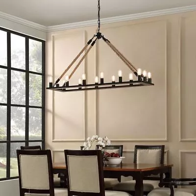 Restoration Hardware Rope Filament Rectangular Chandelier Industrail Light • $557.07