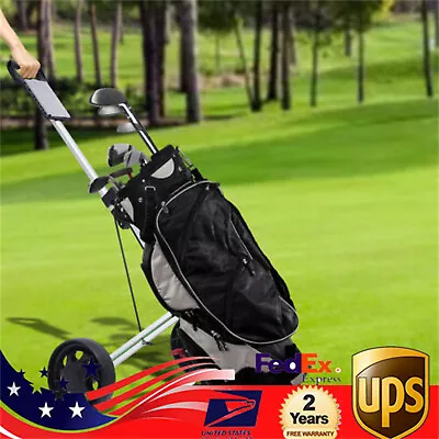 3 Wheel Foldable Golf Push Cart Swivel Front Wheel Black Cup/Umbrella • $67.45