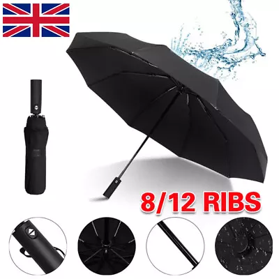 12 Ribs Large Umbrella Strong Automatic Open Close Rain Windproof Travel Folding • £8.99