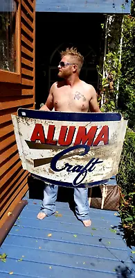 Vintage 1950s Aluma Craft Fishing Boat Sign Outboard Oil/ Gas • $1450